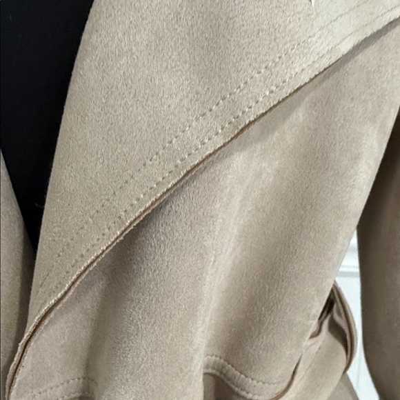 Tahari Classic Microfiber Faux Suede Stretch Tan Trench Coat - Picture 4 of 6